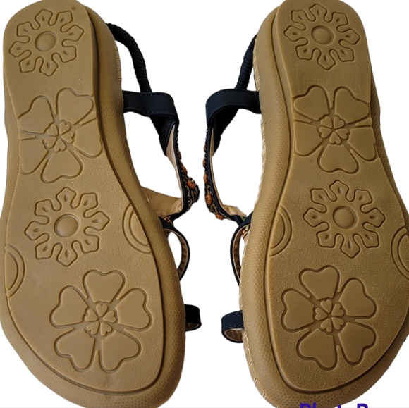 Women's Flat Sandals, Blue, Tan, Beaded. Size 10 - Picture 6 of 6